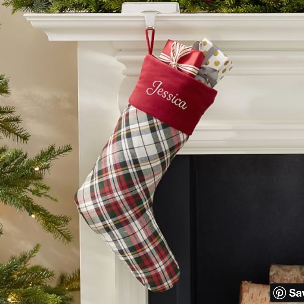 Pottery Barn Plaid Personalized Stockings - JAMES